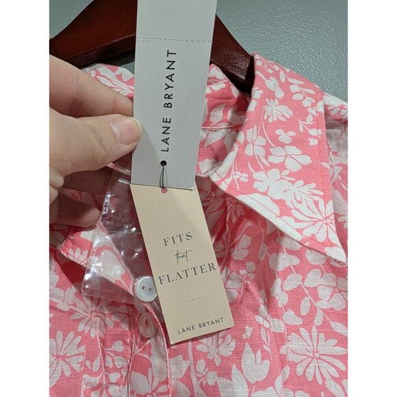 Lane Bryant New NWT Button Down Collar Blouse Top Sz 18 20 White Pink Floral - Picture 5 of 16